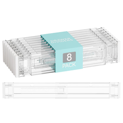 Yieach 4 Pack 3.2 Inch Shallow Acrylic Drawer Dividers for Clothes -Expandable from 15-21''- Adjustable Drawer Dividers for Baby Clothing,Sock,Underwear,Clear in Drawer Separators for Dresser,Kitchen