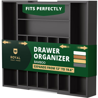 ROYAL CRAFT WOOD Luxury Bamboo Kitchen Drawer Organizer for Kitchen Organization - Silverware Organizer, Utensil Holder & Cutlery Tray Drawer Dividers for Flatware Silverware Storage, 9 Slot, Natural