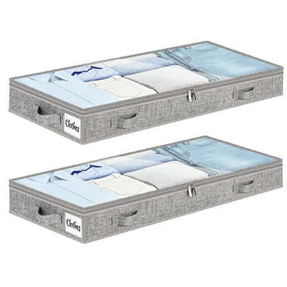 Under Bed Storage Container Bins 2 Pack, Low Profile Foldable Underbed Clothes Storage Organizer W/ Ultra Thick Fabric and Sturdy Bottom/Sides, Dual Zipper Storage Box for Dorm and Home 30x16x6.7"