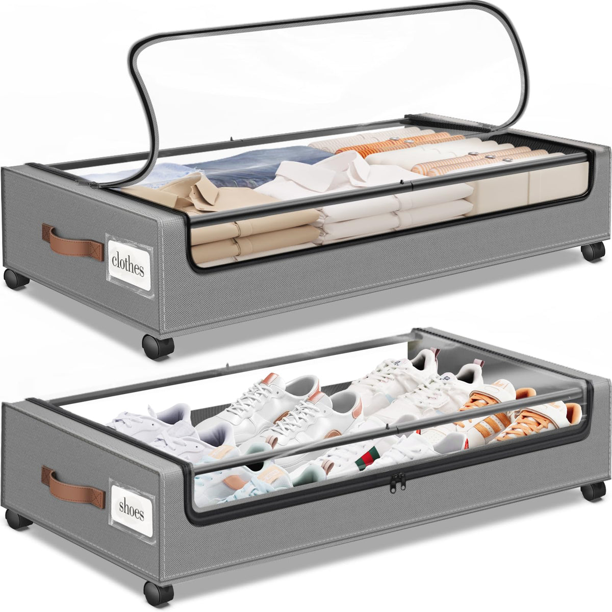 Under Bed Storage with Wheels 3Pack Storage Containers with Clear Window