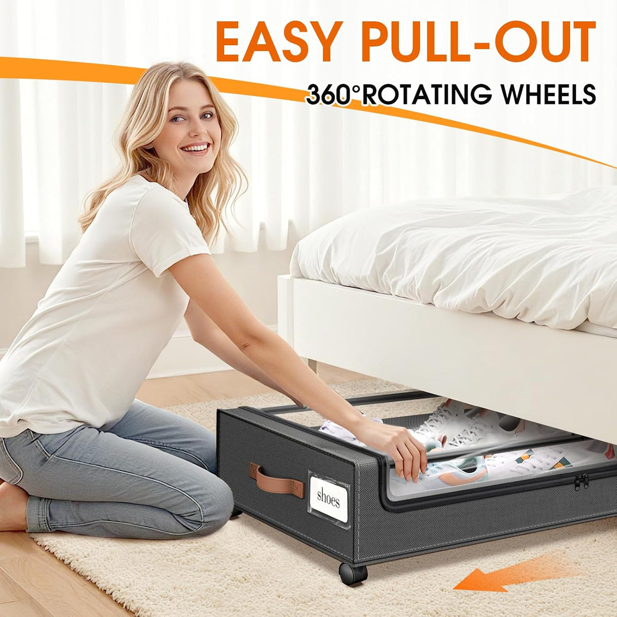 Under Bed Storage with Wheels 3Pack Storage Containers with Clear Window