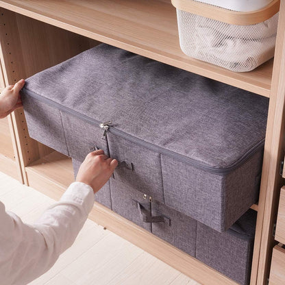Folding Fabric Rigid Under Bed Closet Storage Bins with Zip Lid,Black Gray