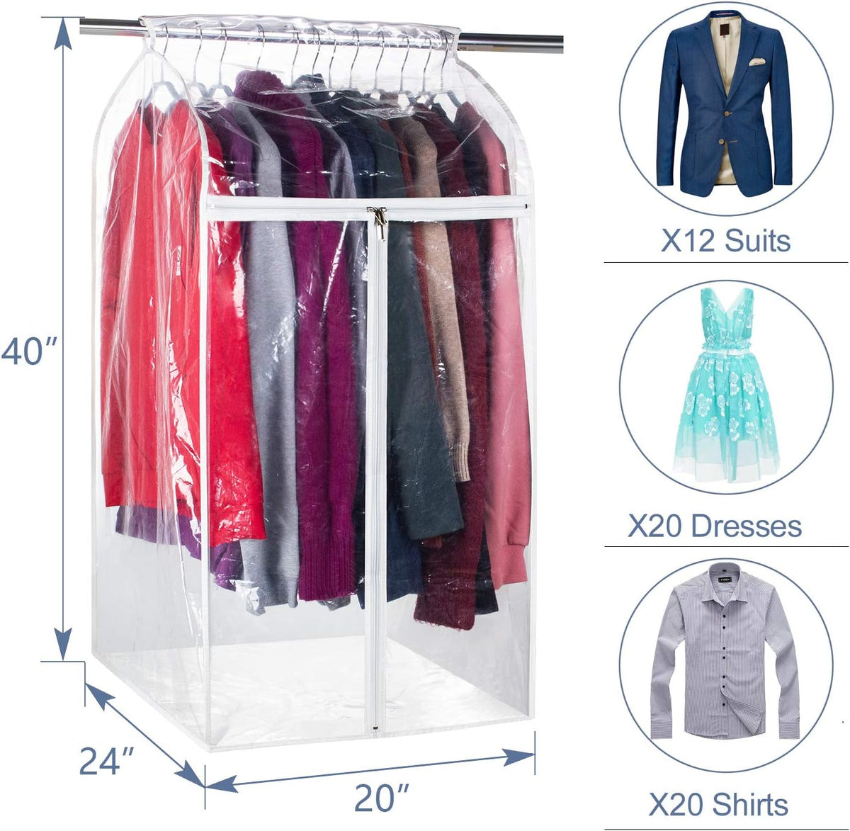 Zilink Clear Garment Bags for Storage Hanging Garment Rack Cover 40 in