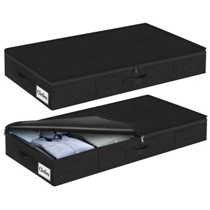 Under Bed Storage Container Bins 2 Pack, Low Profile Foldable Underbed Clothes Storage Organizer W/ Ultra Thick Fabric and Sturdy Bottom/Sides, Dual Zipper Storage Box for Dorm and Home 30x16x6.7"