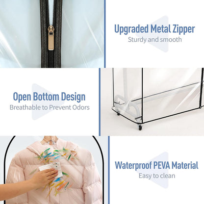 Clear Garment Rack Cover 71" L x 20" W x 60" H, Clothes Rack Cover with Reinforced Double Zippers, Waterproof PEVA Dustproof Protection – Cover Only, Rack Not Included