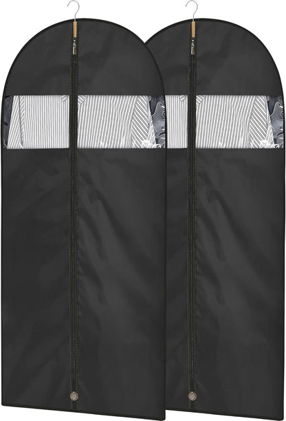 Garment Bags for Hanging Clothes, 50" Suit Bags for Closet Storage, 2-Pack Garment Covers with Clear Window, Foldable Clothing Bags for Suits, Jackets & Dresses (Black)