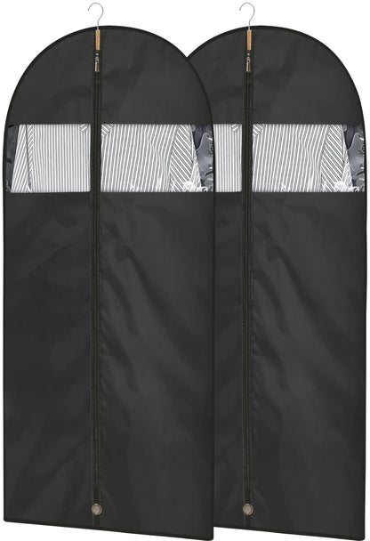 Garment Bags for Hanging Clothes, 50" Suit Bags for Closet Storage, 2-Pack Garment Covers with Clear Window, Foldable Clothing Bags for Suits, Jackets & Dresses (Black)