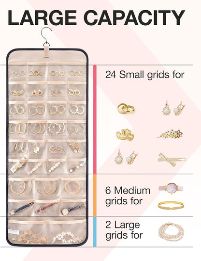 BAGSMART Hanging Jewelry Organizer Necklace/Earring/Ring 2-Sided L Black