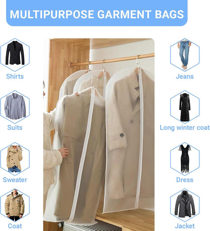 Garment Bags for Hanging Clothes 24"X48"Suit Bags for Closet Storage Plastic Waterproof Suit Cover Bags with Zipper for Suit, Sweaters, Coat Protector Travel Closet Clothing