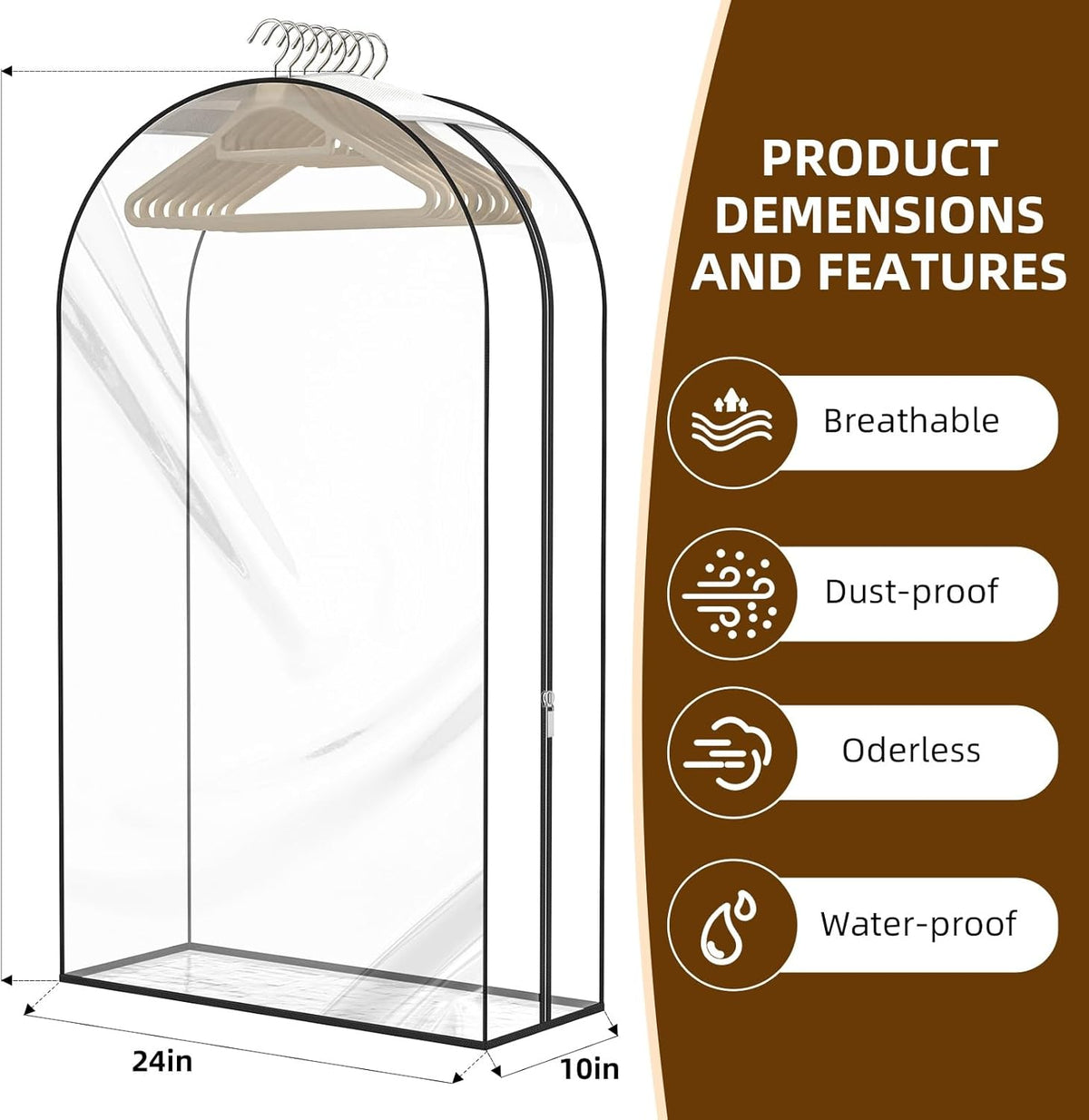Clear Garment Bags for Hanging Clothes, 4-Pack, 2x40"+2x50"