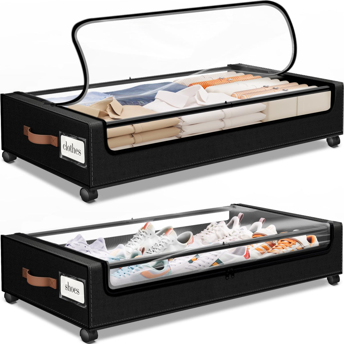 Under Bed Storage with Wheels 3Pack Storage Containers with Clear Window