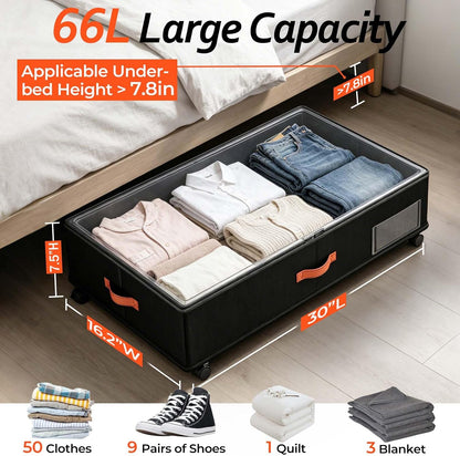 66L 2-Pack ,Under Bed Storage with Wheels , 30" L x 16" W x 7.5" H