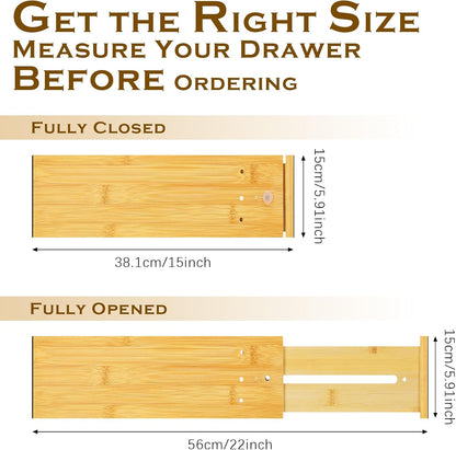 DoubleFill 4 Pcs 6 Inch High Drawer Dividers 15"-22" Adjustable, Wood Color