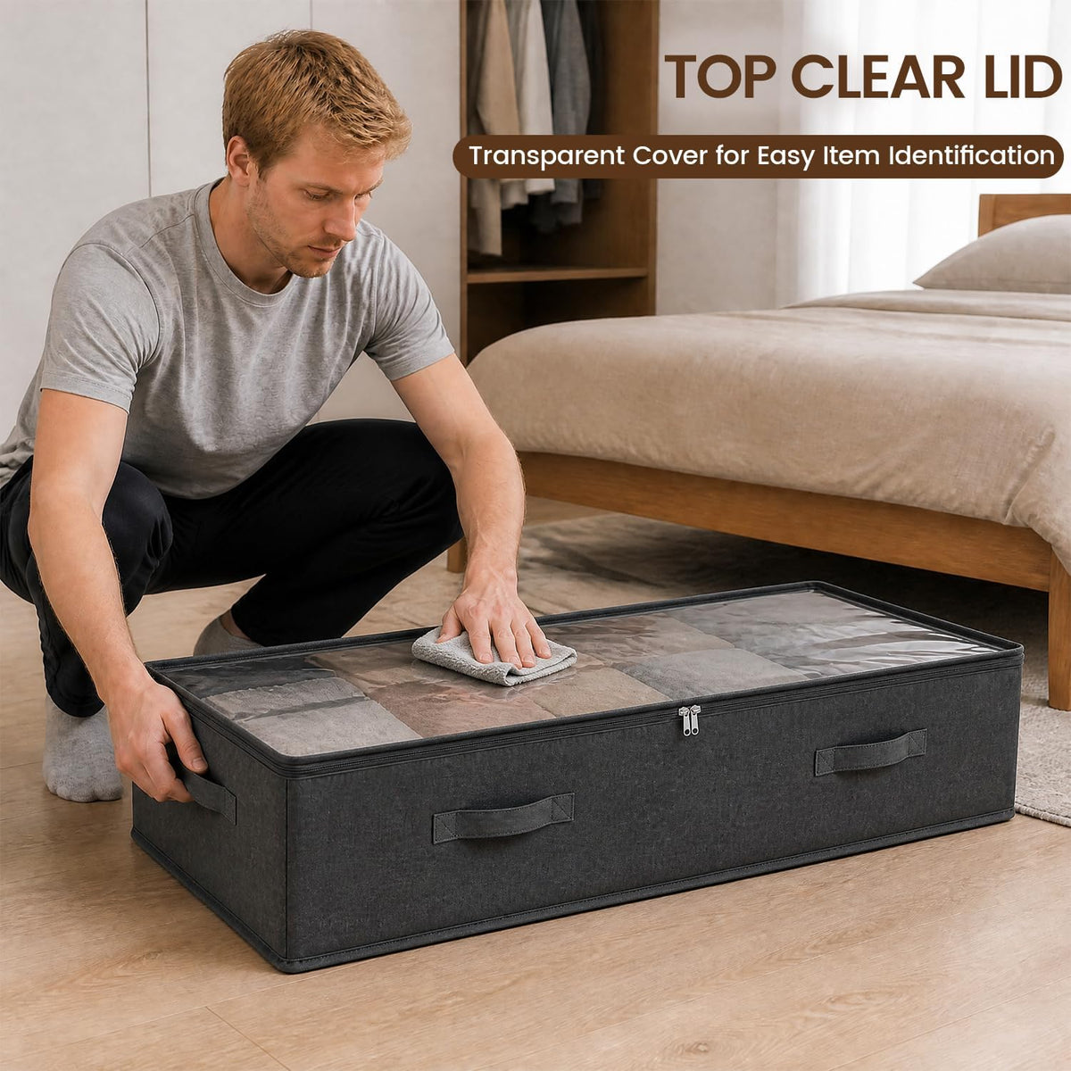90L Under Bed Storage Bags, Black, 2 Pack