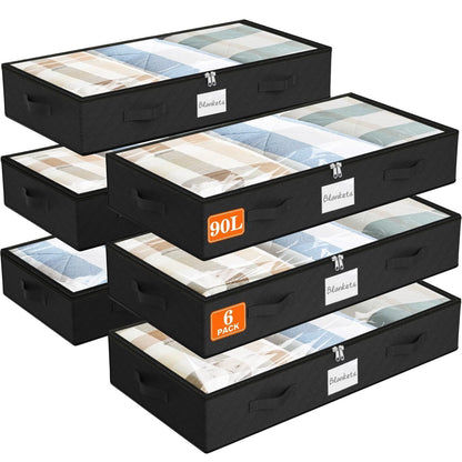 90L Under Bed Storage Containers, Storage Bags, Organizer, 4-Pack, Gray