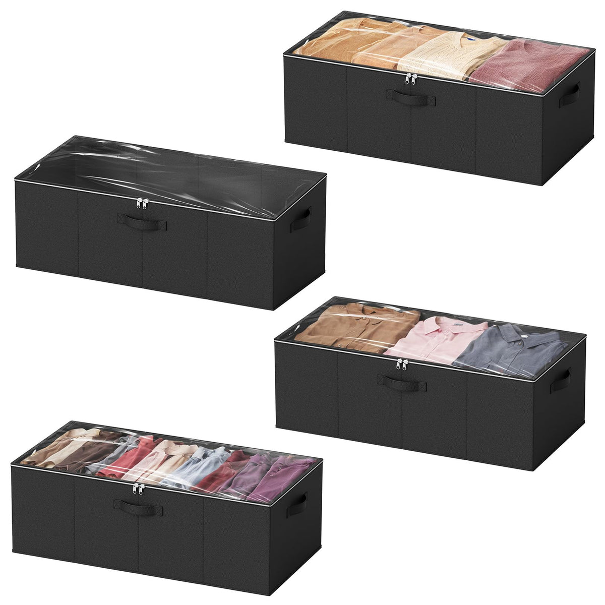 SpaceAid 4 Pack 10" High Under Bed Storage Containers, Large Underbed Storage Organizer Bins with Lids for Bedroom, Dorm, Clothes, Closet Organization, Bed Sheets and Blankets (Gray)