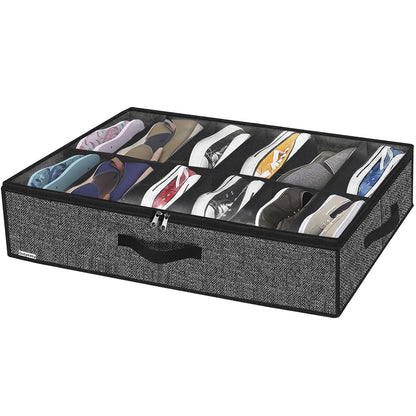 Onlyeasy 2 Pack Under Bed Shoes Storage Bag Organizer (14+4 Pairs), Collapsible Shoe Boot Container with Handles, Underbed Storage Solution for Kids & Adults, 86x60x15cm, Linen-like Black, MXAUBS14S4