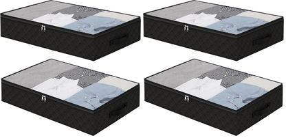 Fixwal Black Underbed Storage Bags with Clear Window and 2 Reinforced Handles Under Bed Storage Containers for Clothing, Bedding, Comforter (2 Pack)