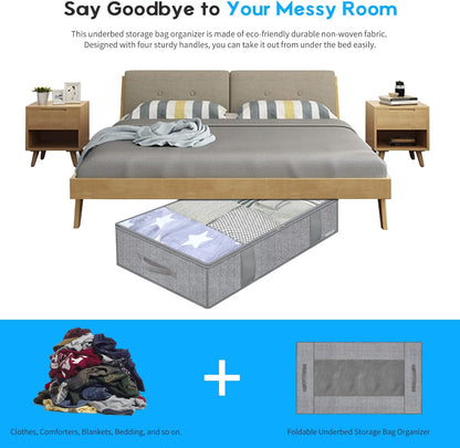 Onlyeasy Underbed Storage Bags Organizer, 4 Pack Large Capacity Under Bed Storage Containers with Reinforced Handles, Foldable Fabric Storage Bins with Clear Window, Herringbone Grey, 7MXRUBBP4