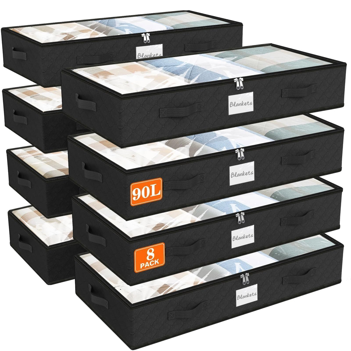 90L Under Bed Storage Containers, Storage Bags, Organizer, 4-Pack, Gray