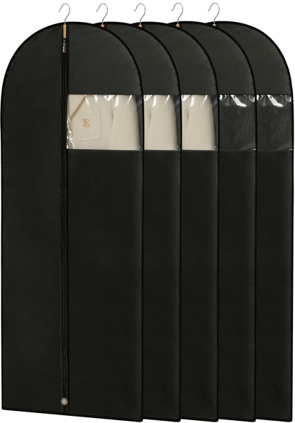 Dress Bags for Gowns, 65'' Long Garment Bags for Hanging Clothes, Dress Garment Bag, Grey Dress Cover with Clear Window for Dresses, Coats, Uniforms - 5 Pack