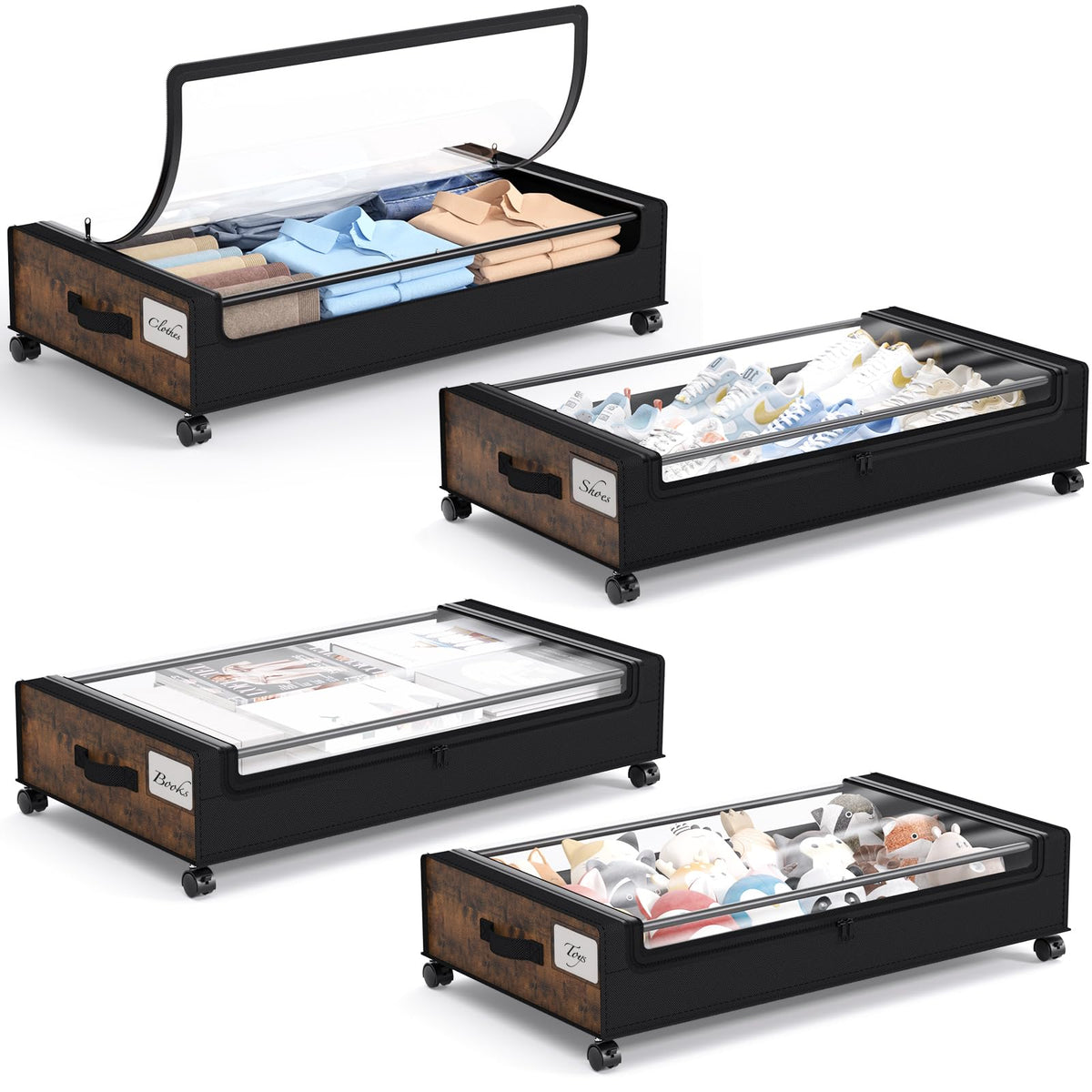 Yecaye Under Bed Storage with Wheels, 2Pack Under Bed Storage Containers, Underbed Shoe Storage Organizer, Rolling Under Bed Metal Drawers for Clothes, Blankets(30.71 x 16.93 x 6.69 in)