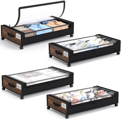 Yecaye Under Bed Storage with Wheels, 2Pack Under Bed Storage Containers, Underbed Shoe Storage Organizer, Rolling Under Bed Metal Drawers for Clothes, Blankets(30.71 x 16.93 x 6.69 in)