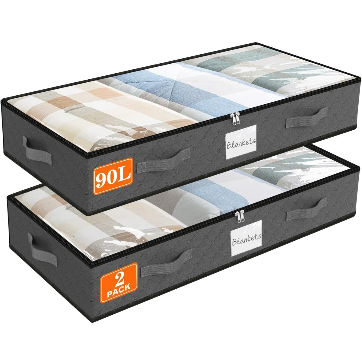 90L Under Bed Storage Containers, Storage Bags, Organizer, 4-Pack, Gray