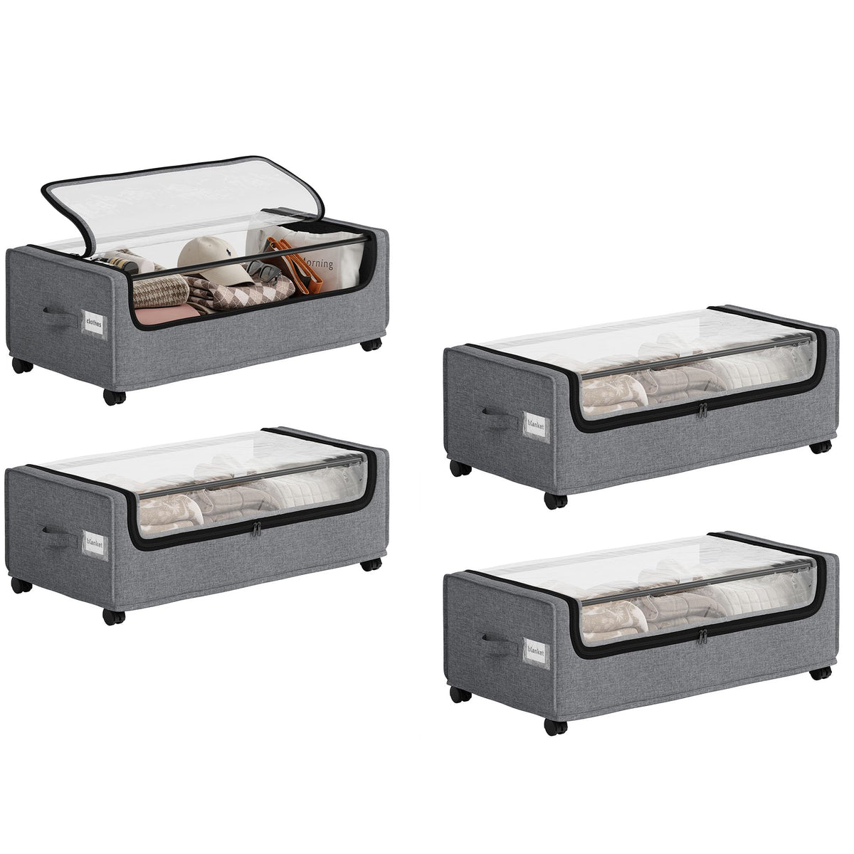 Under Bed Storage, Tall Size Under Bed Storage With Wheels, Under bed Shoe Storage, Metal Frame, 90L Capacity, Storage Drawers for Bedroom