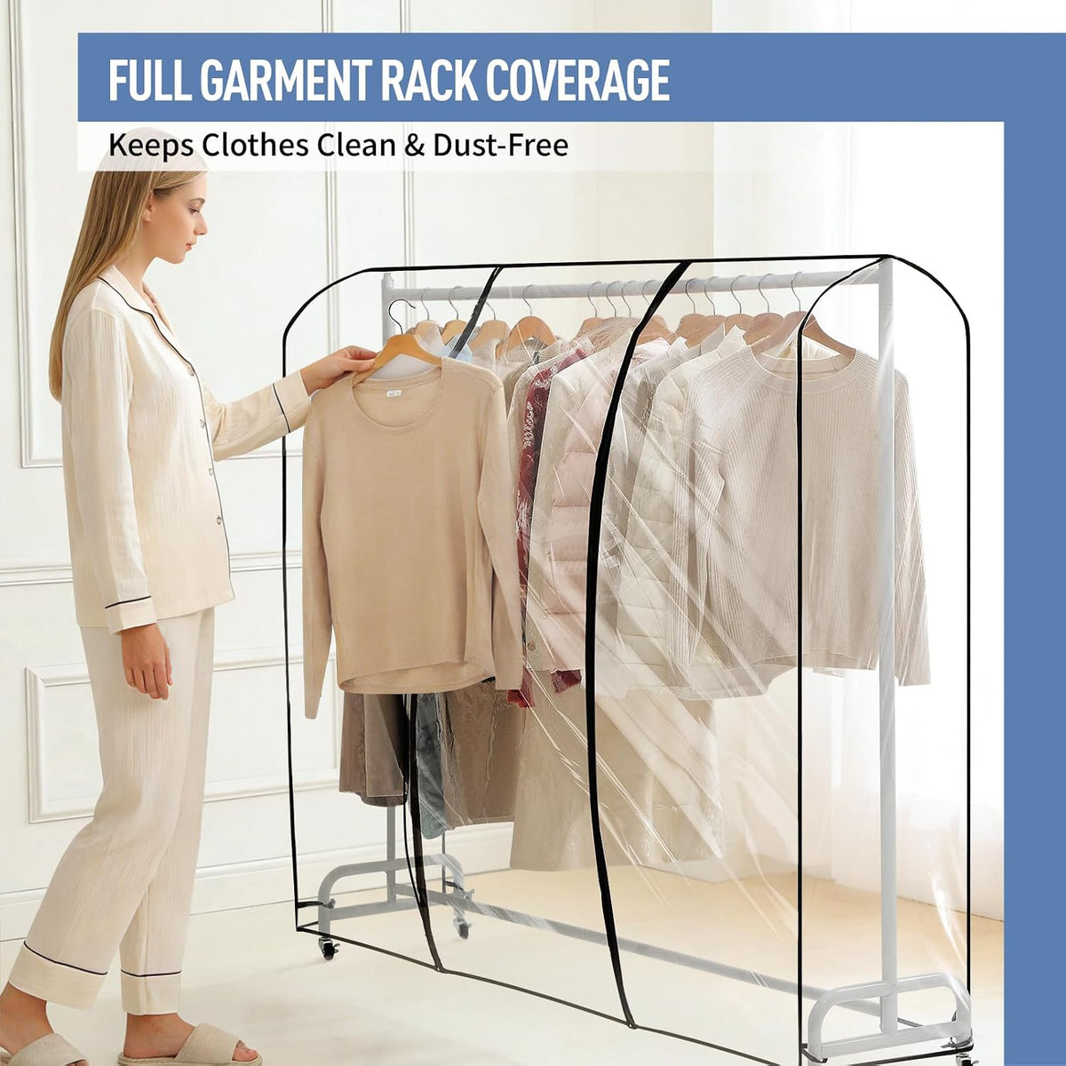 Clear Garment Rack Cover 71" L x 20" W x 60" H, Clothes Rack Cover with Reinforced Double Zippers, Waterproof PEVA Dustproof Protection – Cover Only, Rack Not Included