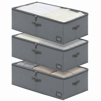 6" Versatile Under Bed Storage Bins (2-Pack, Charcoal Grey), Sturdy 600D Oxford Fabric Clothes Organizer Containers with Matching Vegan Leather Handles for Sweaters, Linens & Bedding