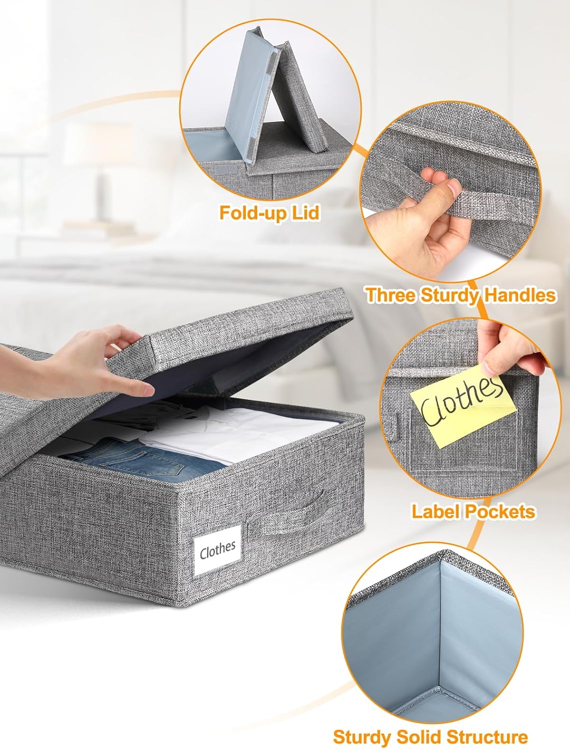 punemi 6 in Tall Under Bed Storage Containers with Lids, 2 Pack, Grey