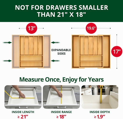 ROYAL CRAFT WOOD Luxury Bamboo Kitchen Drawer Organizer for Kitchen Organization - Silverware Organizer, Utensil Holder & Cutlery Tray Drawer Dividers for Flatware Silverware Storage, 9 Slot, Natural