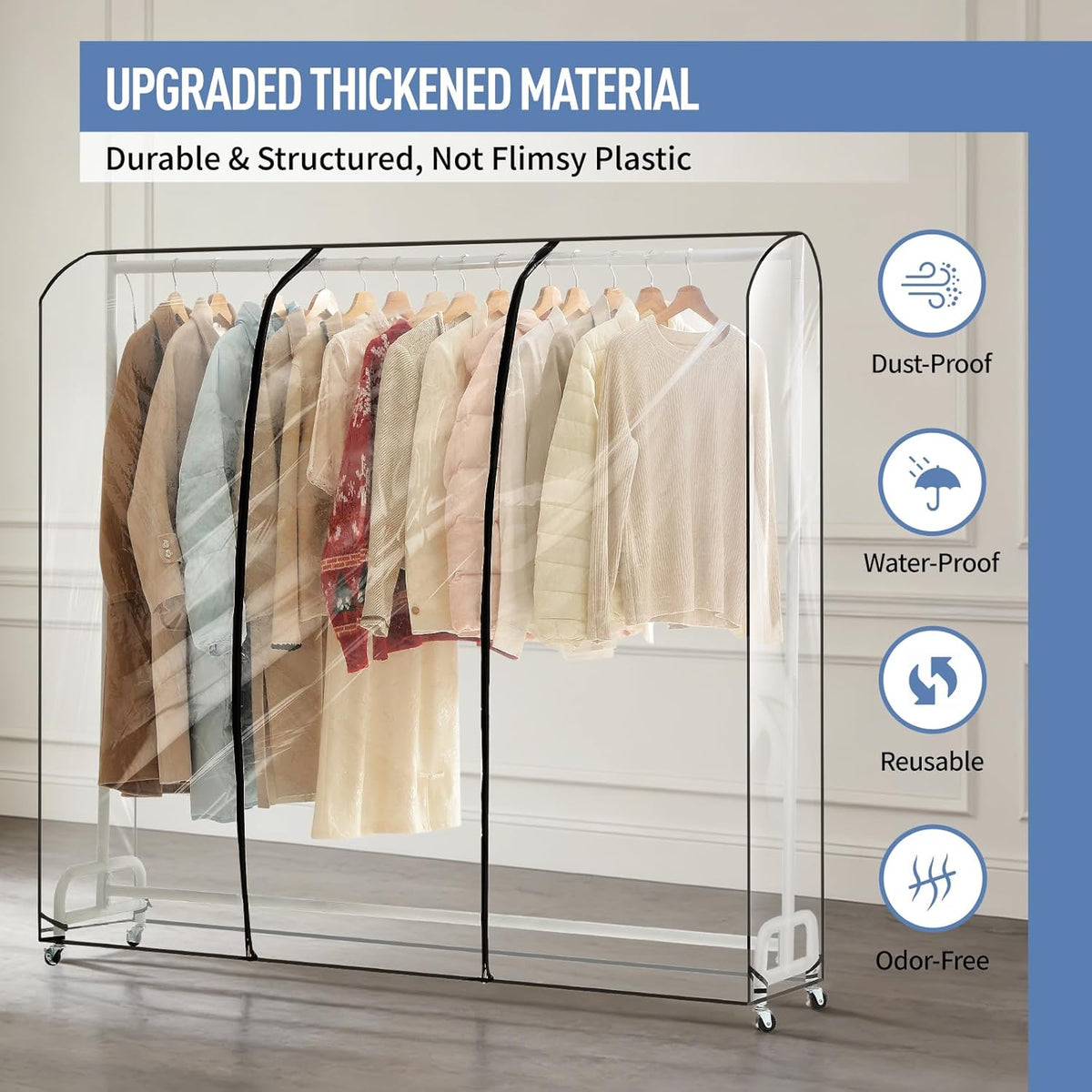 Clear Garment Rack Cover 71" L x 20" W x 60" H, Clothes Rack Cover with Reinforced Double Zippers, Waterproof PEVA Dustproof Protection – Cover Only, Rack Not Included