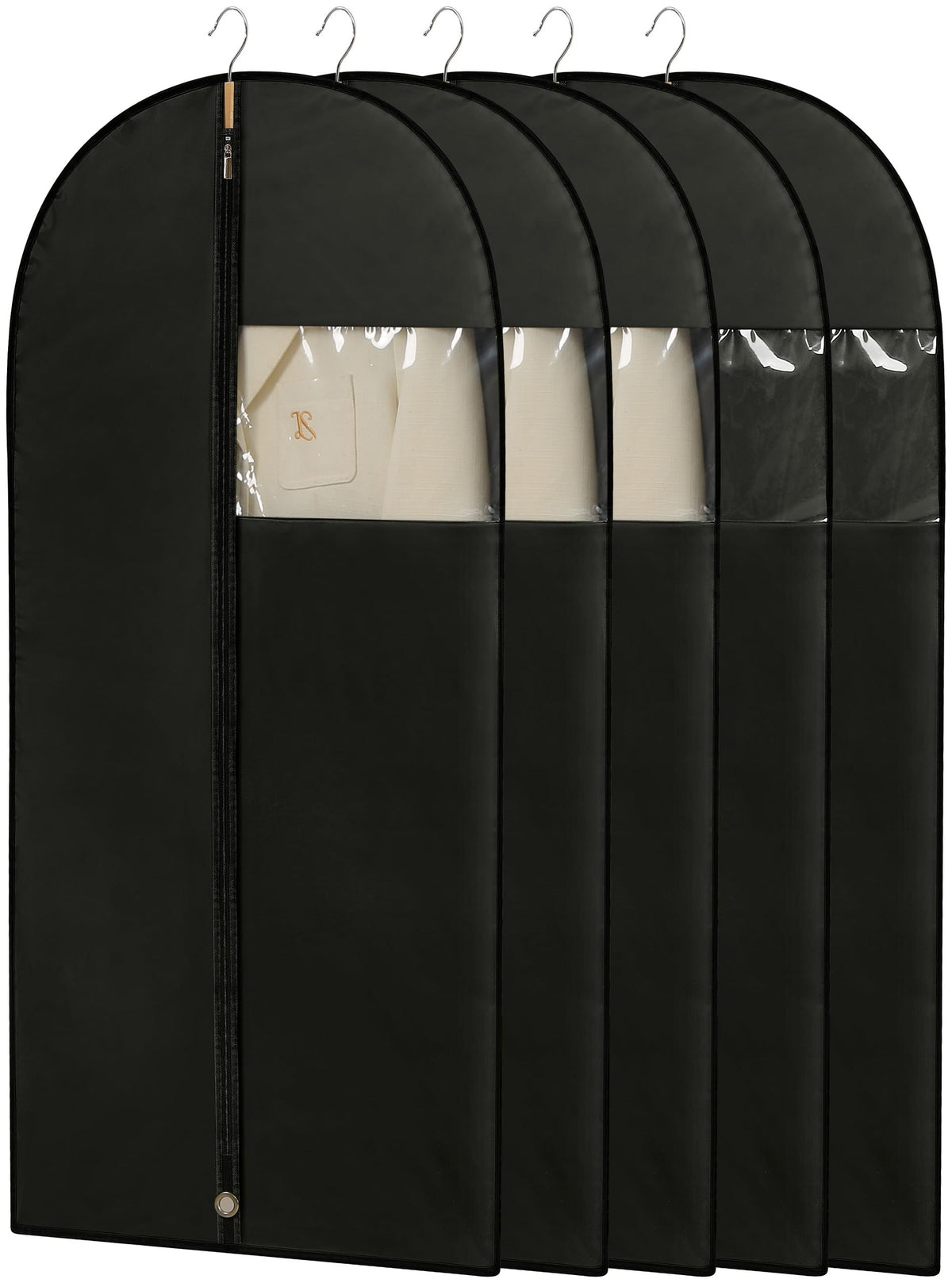 Dress Bags for Gowns, 65'' Long Garment Bags for Hanging Clothes, Dress Garment Bag, Grey Dress Cover with Clear Window for Dresses, Coats, Uniforms - 5 Pack