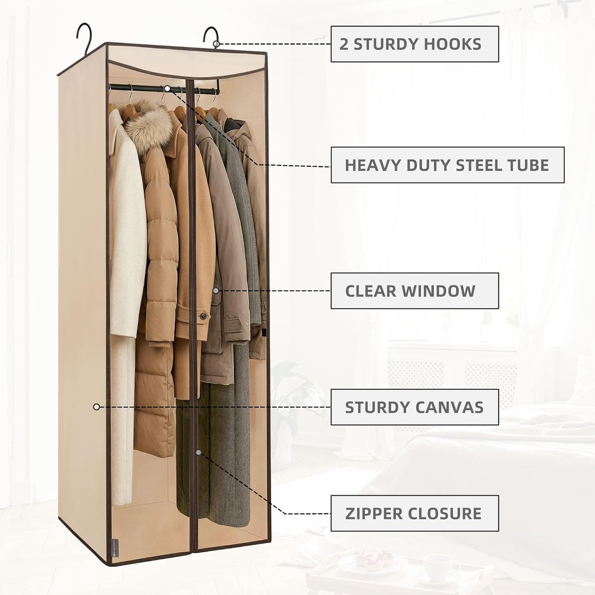 STORAGE MANIAC Garment Bags for Hanging Clothes, 57-Inch, Beige, 2-Pack