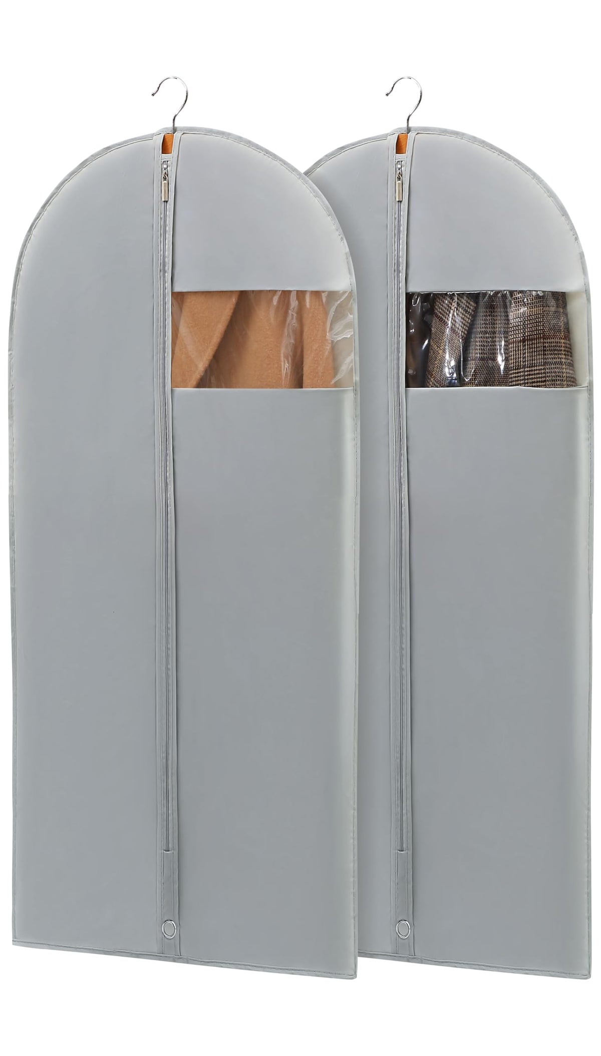 Dress Bags for Gowns, 65'' Long Garment Bags for Hanging Clothes, Dress Garment Bag, Grey Dress Cover with Clear Window for Dresses, Coats, Uniforms - 5 Pack