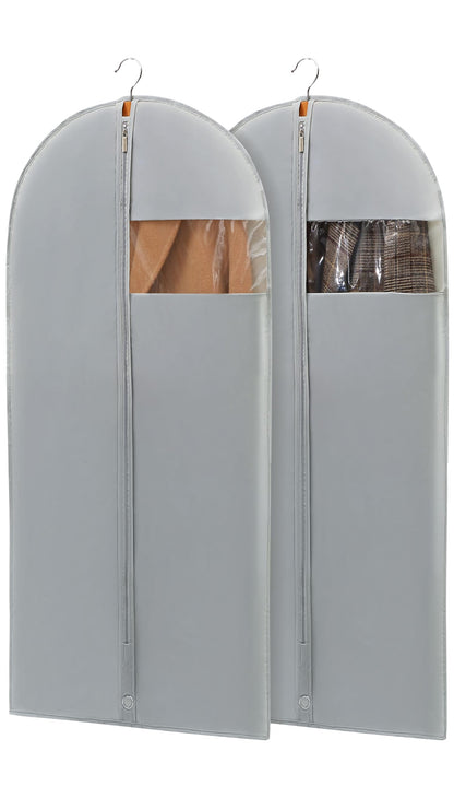 Dress Bags for Gowns, 65'' Long Garment Bags for Hanging Clothes, Dress Garment Bag, Grey Dress Cover with Clear Window for Dresses, Coats, Uniforms - 5 Pack