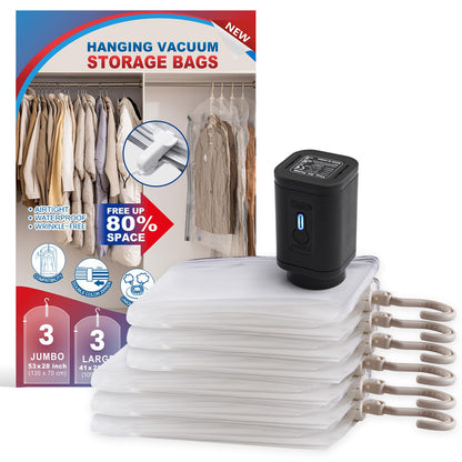 Hanging Vacuum Storage Bags, Space Saver Vacuum Seal Bags for Cloth, 6 Long