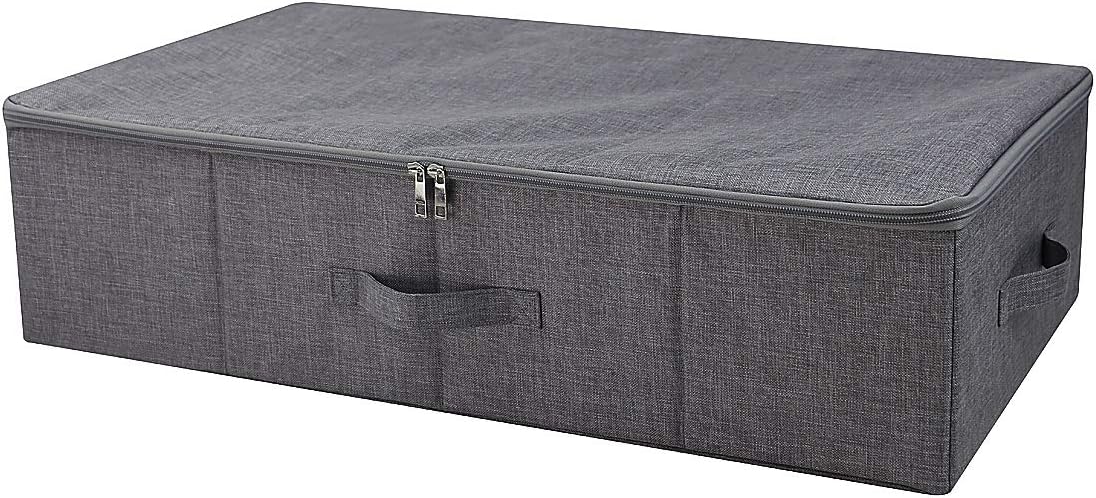 Folding Fabric Rigid Under Bed Closet Storage Bins with Zip Lid,Black Gray