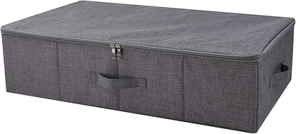 Folding Fabric Rigid Under Bed Closet Storage Bins with Zip Lid,Black Gray