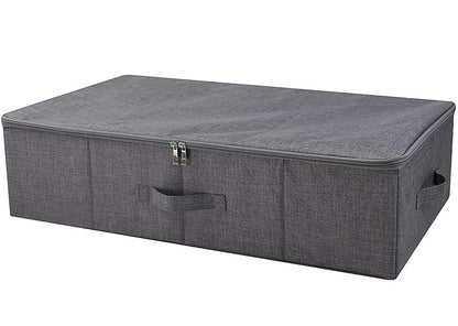 Folding Fabric Rigid Under Bed Closet Storage Bins with Zip Lid,Black Gray