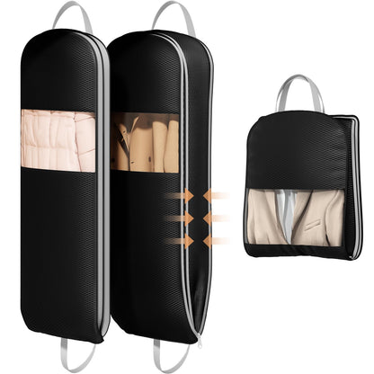 DIMJ 3 Pack 54" Garment Bags for Hanging Clothes - Space Saving Compression Suit Bag Travel with Handles Window, Washable Carry Clothing Storage Cover for Dress, Coats, Down Jacket, Shirts