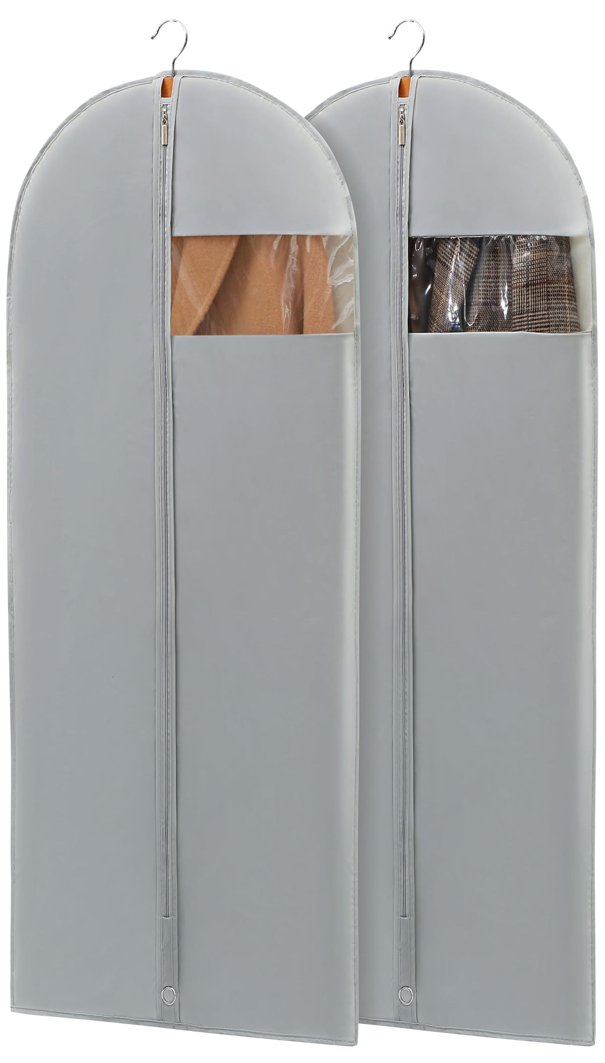 Dress Bags for Gowns, 65'' Long Garment Bags for Hanging Clothes, Dress Garment Bag, Grey Dress Cover with Clear Window for Dresses, Coats, Uniforms - 5 Pack