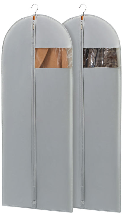 Dress Bags for Gowns, 65'' Long Garment Bags for Hanging Clothes, Dress Garment Bag, Grey Dress Cover with Clear Window for Dresses, Coats, Uniforms - 5 Pack
