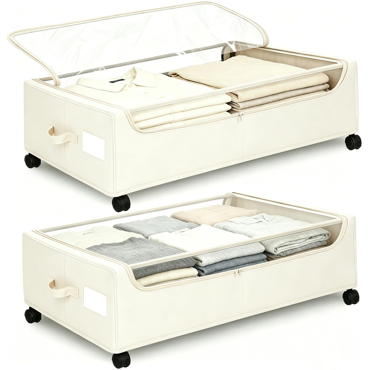 Under Bed Storage with Wheels, 2 Pack Under Bed Storage Containers, 10.6 inches Tall Underbed storage bins on Wheels, Rolling Under the Bed Metal Drawers for Clothes, Blankets, Shoes (XXXL, 90L)