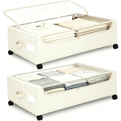 Under Bed Storage with Wheels, 2 Pack Under Bed Storage Containers, 10.6 inches Tall Underbed storage bins on Wheels, Rolling Under the Bed Metal Drawers for Clothes, Blankets, Shoes (XXXL, 90L)