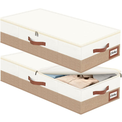 Under Bed Storage Container Bins 2 Pack, Low Profile Foldable Underbed Clothes Storage Organizer W/ Ultra Thick Fabric and Sturdy Bottom/Sides, Dual Zipper Storage Box for Dorm and Home 30x16x6.7"