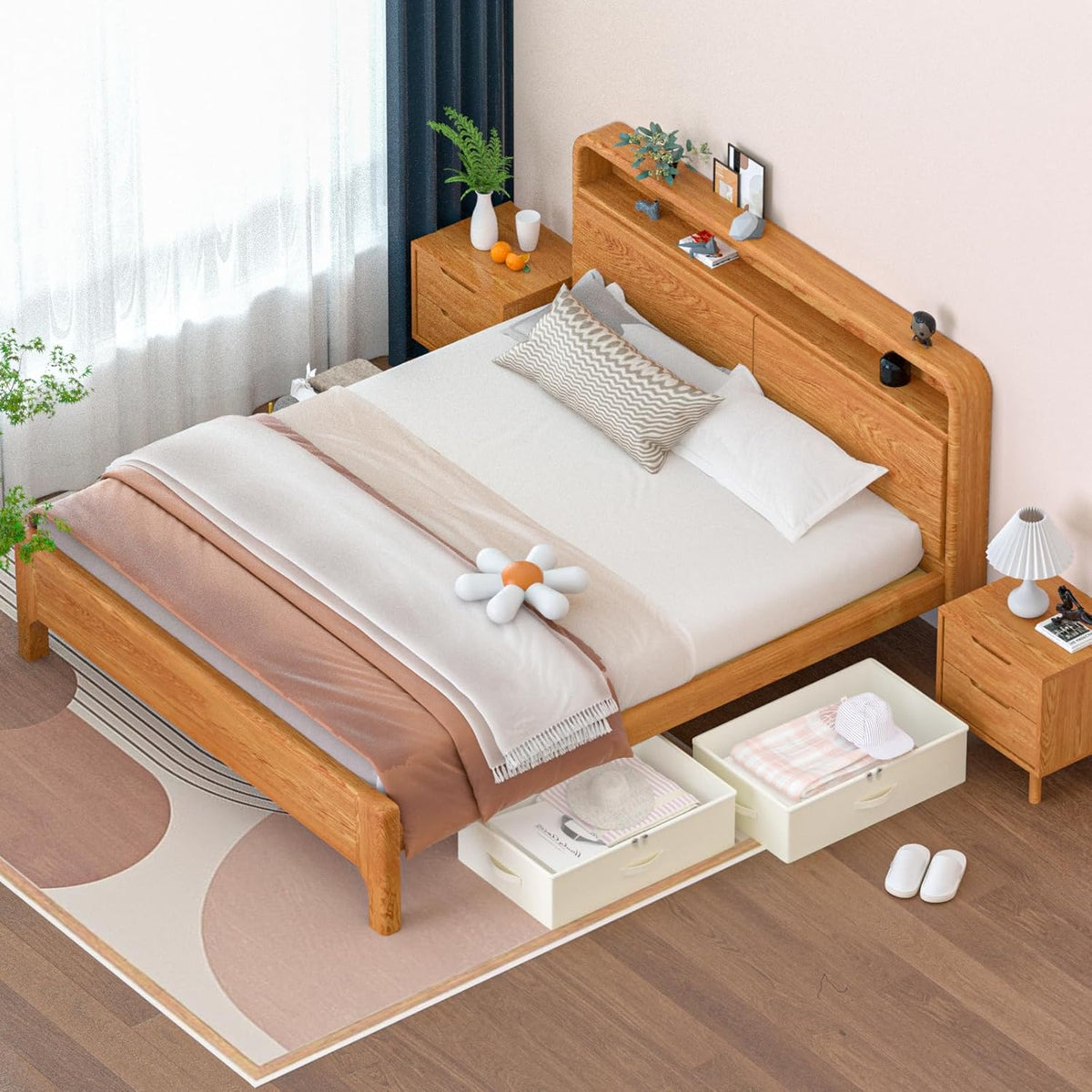 EE-RoomWorld Under Bed Storage with Wheels, 12 inches height，Beige