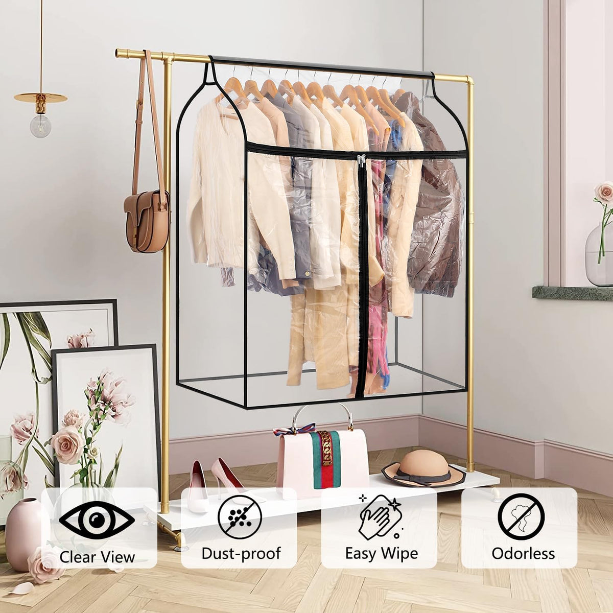 Hanging Garment Bag for Closet Winter Clothes Storage with Clear Window Coat Rack Cover Large Clothing Bags with Zipper Dust Proof Dress Protector (Big)